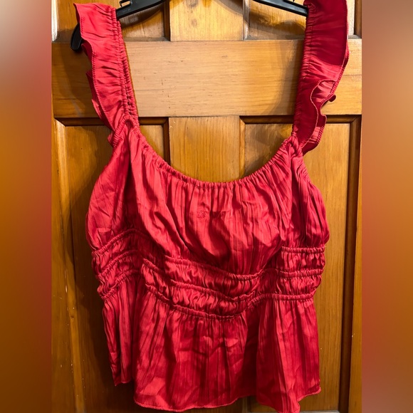 Red Anthropologie Blouse—Ruched, Smocked, Sleeveless with Ruffled Straps… - Picture 4 of 9